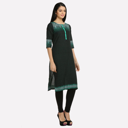 Black &amp; Green 3/4 Sleeve Printed kurta