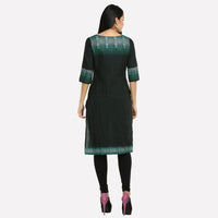 Black &amp; Green 3/4 Sleeve Printed kurta