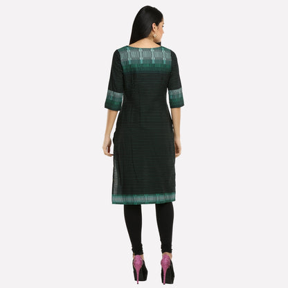 Black &amp; Green 3/4 Sleeve Printed kurta