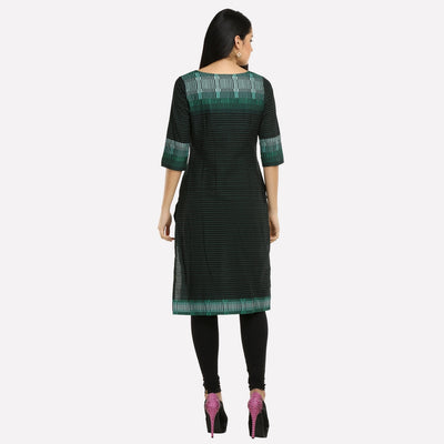 Black & Green 3/4 Sleeve Printed kurta