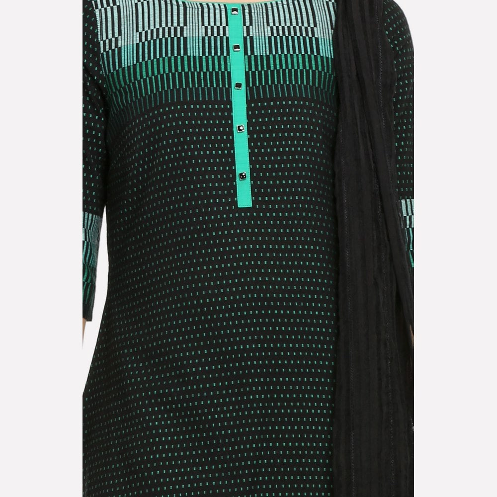 Black &amp; Green 3/4 Sleeve Printed kurta