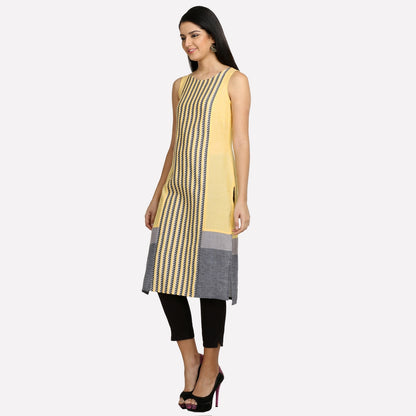 Yellow Printed Sleeveless kurta