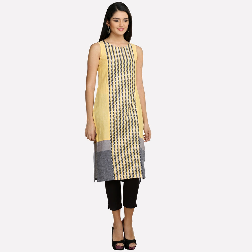 Yellow Printed Sleeveless kurta