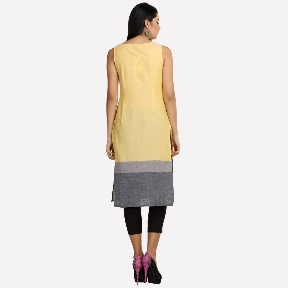 Yellow Printed Sleeveless kurta