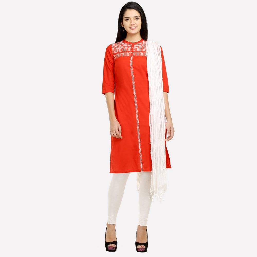 Orange Mandarin Neck 3/4 Sleeve kurta