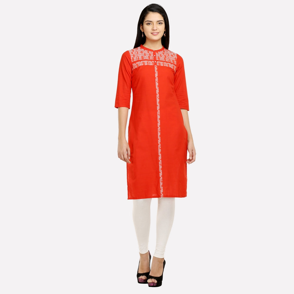 Orange Mandarin Neck 3/4 Sleeve kurta