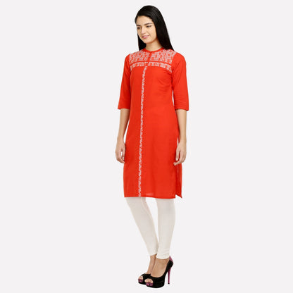 Orange Mandarin Neck 3/4 Sleeve kurta