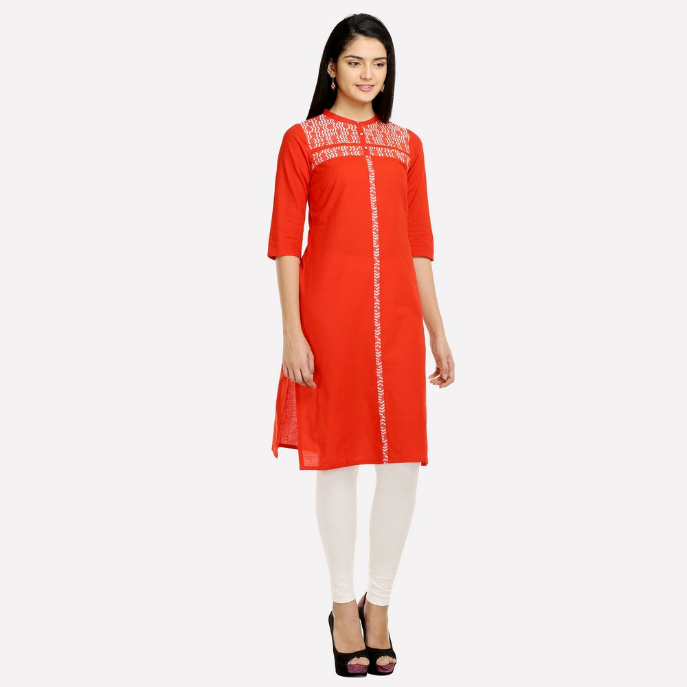 Orange Mandarin Neck 3/4 Sleeve kurta