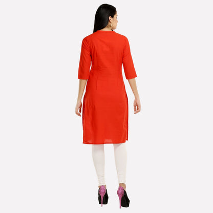 Orange Mandarin Neck 3/4 Sleeve kurta