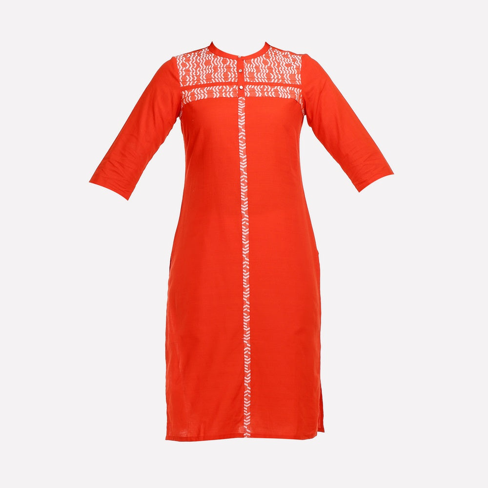 Orange Mandarin Neck 3/4 Sleeve kurta