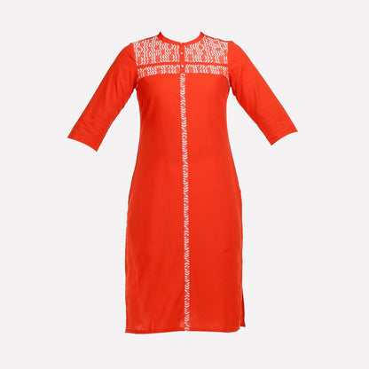 Orange Mandarin Neck 3/4 Sleeve kurta