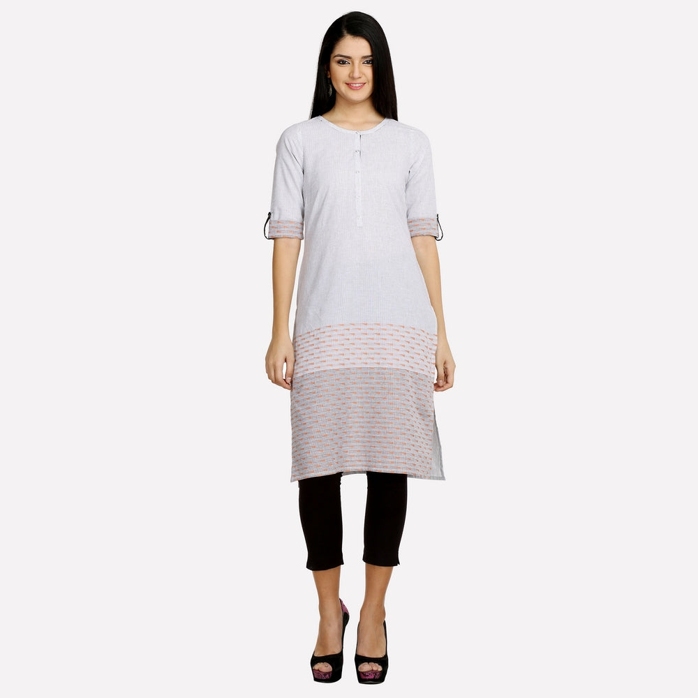 Off-White 3/4 Sleeve Striped kurta