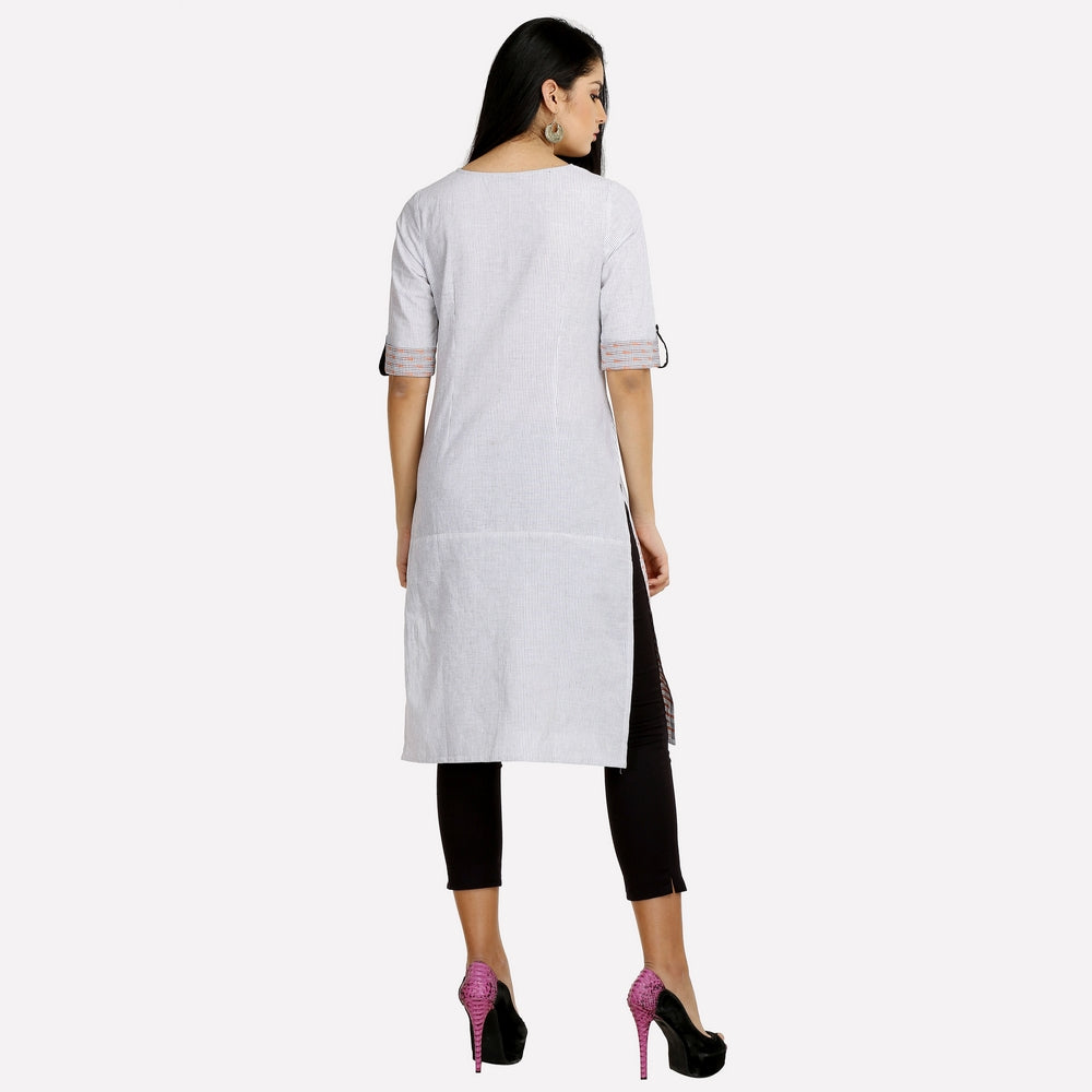 Off-White 3/4 Sleeve Striped kurta