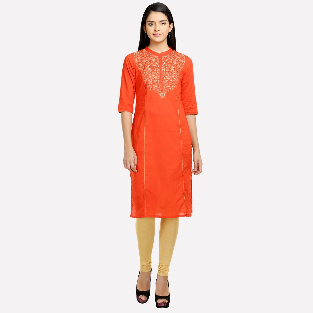 Orange Printed 3/4 Sleeve kurta