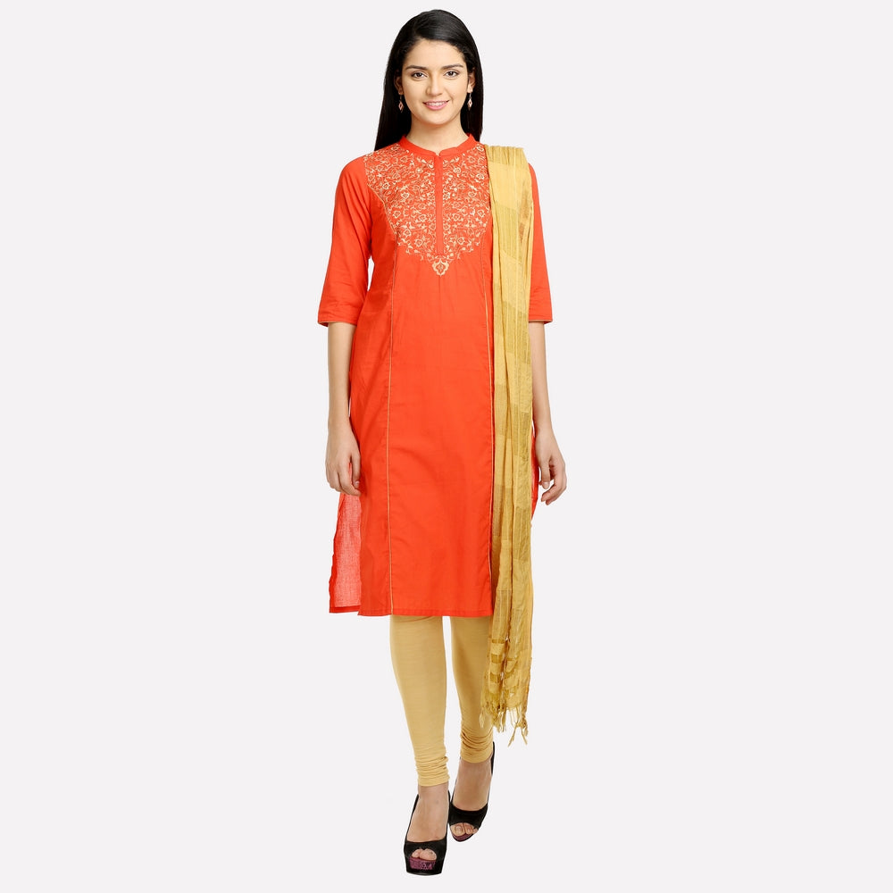 Orange Printed 3/4 Sleeve kurta