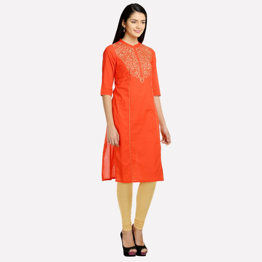 Orange Printed 3/4 Sleeve kurta