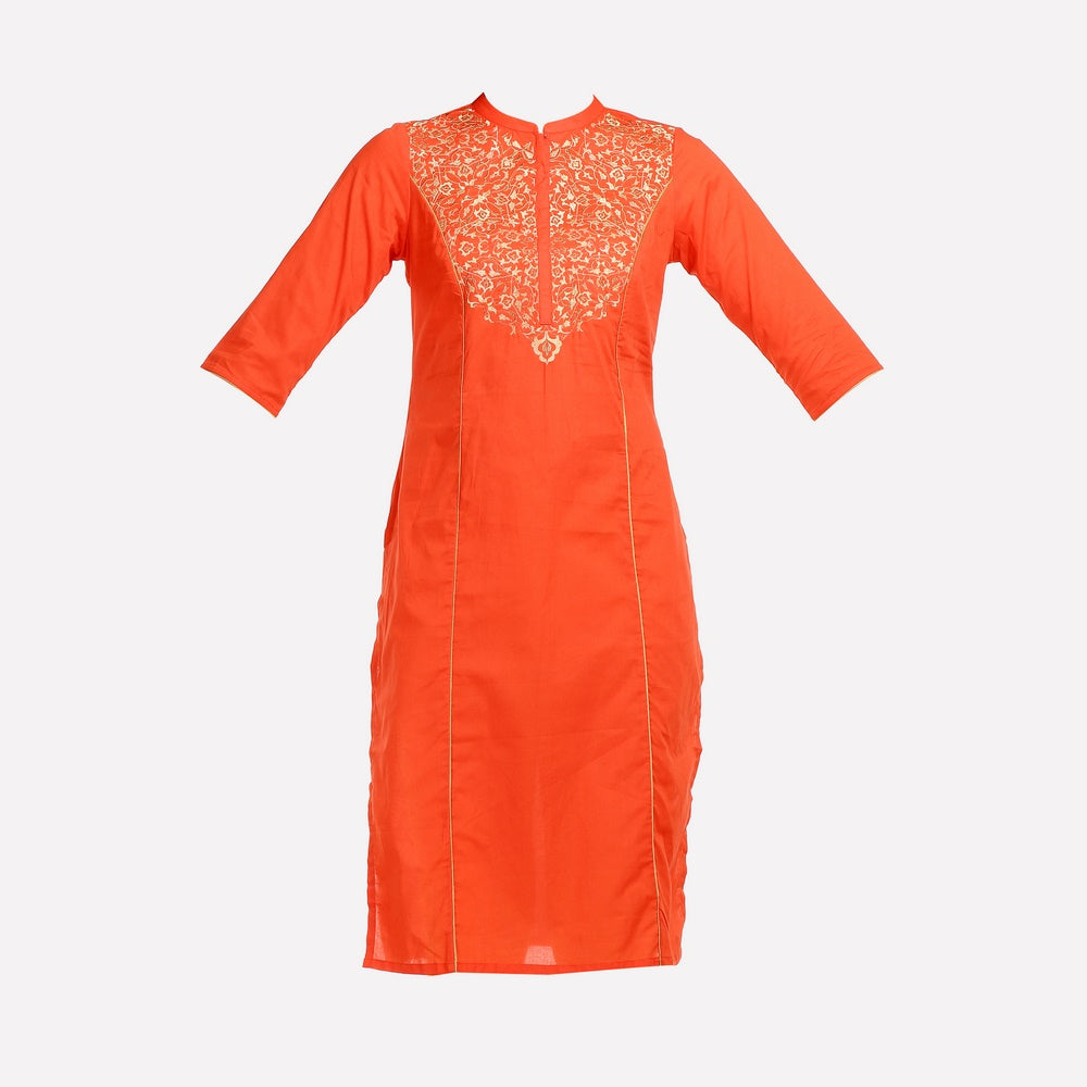 Orange Printed 3/4 Sleeve kurta