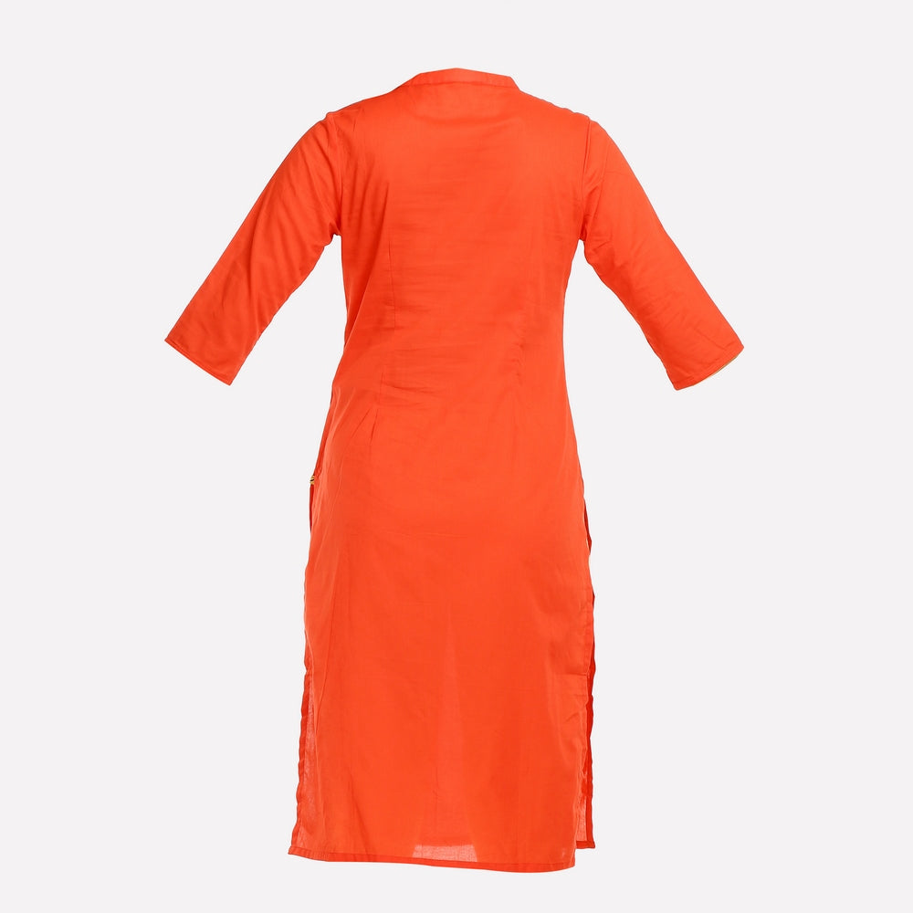 Orange Printed 3/4 Sleeve kurta