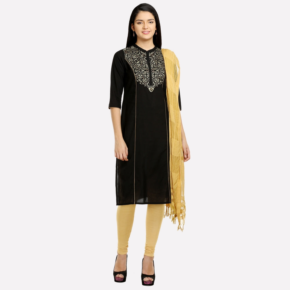 Black Silver Print 3/4 Sleeve kurta