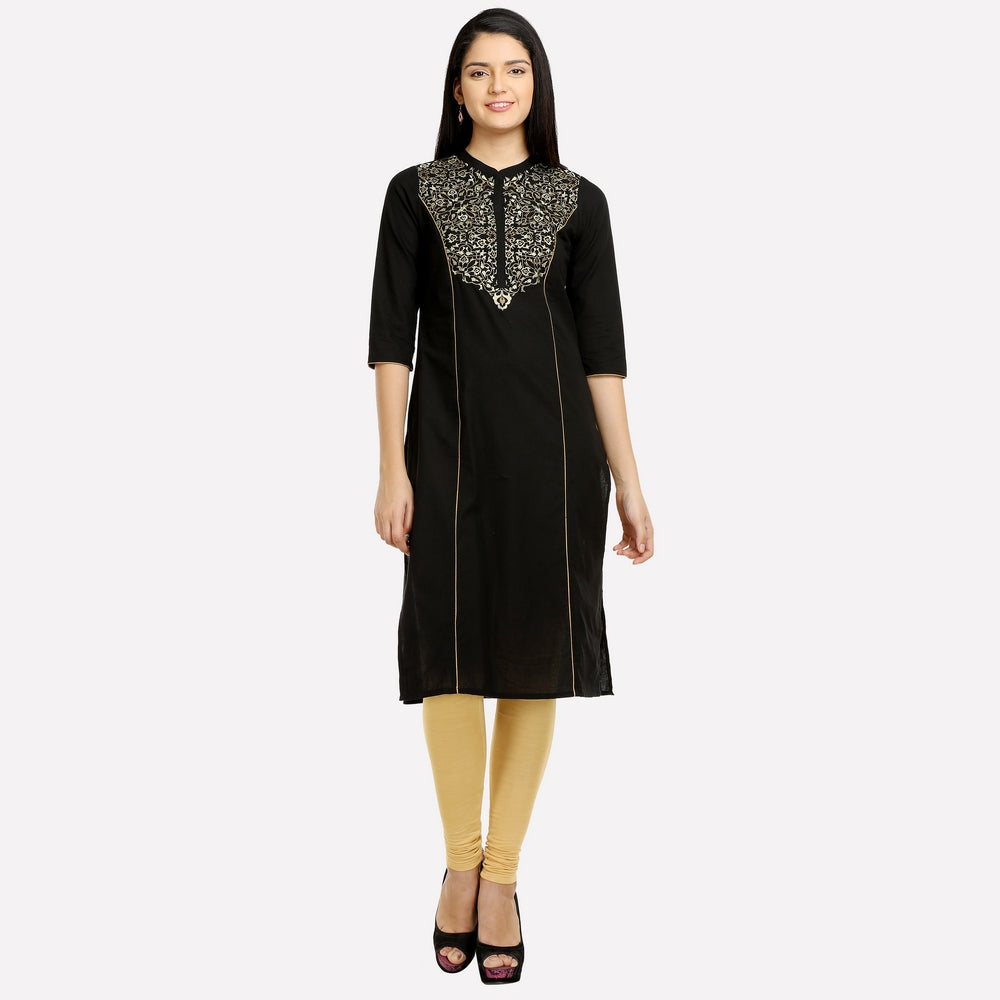 Black Silver Print 3/4 Sleeve kurta