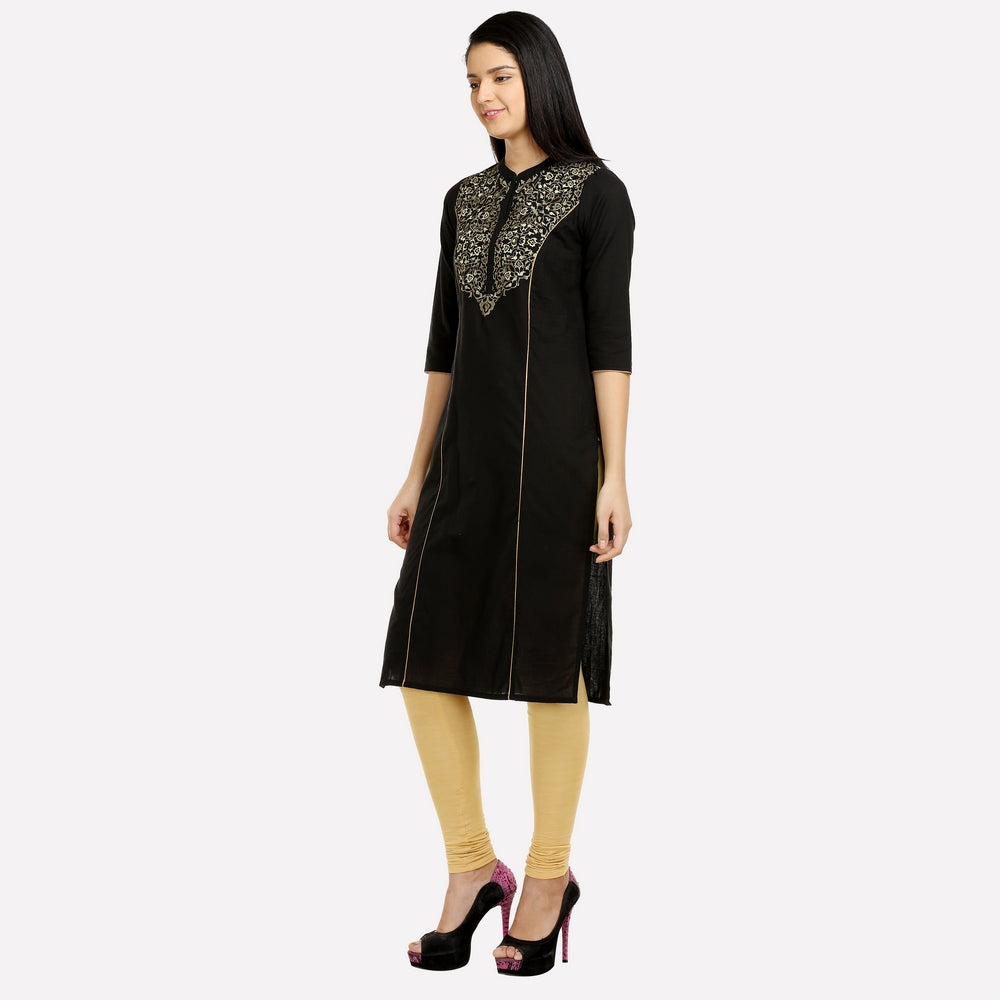 Black Silver Print 3/4 Sleeve kurta