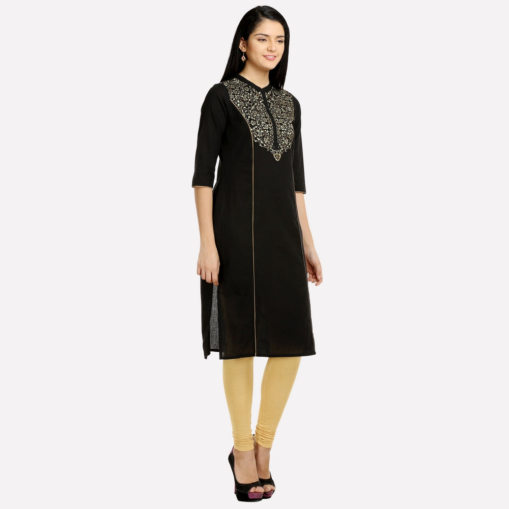 Black Silver Print 3/4 Sleeve kurta