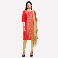 Red &amp; Gold-Toned Printed 3/4 Sleeve kurta