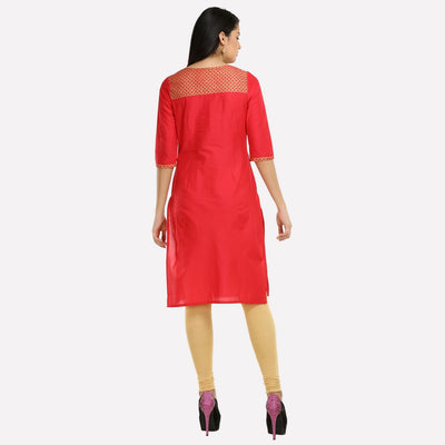 Red & Gold-Toned Printed 3/4 Sleeve kurta