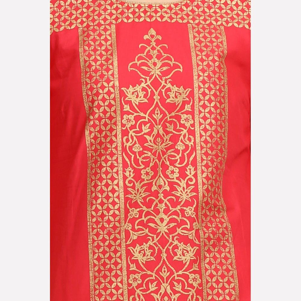 Red &amp; Gold-Toned Printed 3/4 Sleeve kurta