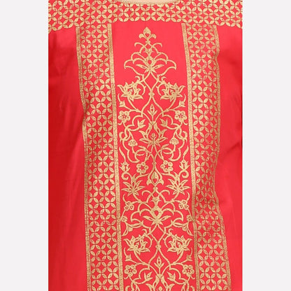 Red &amp; Gold-Toned Printed 3/4 Sleeve kurta