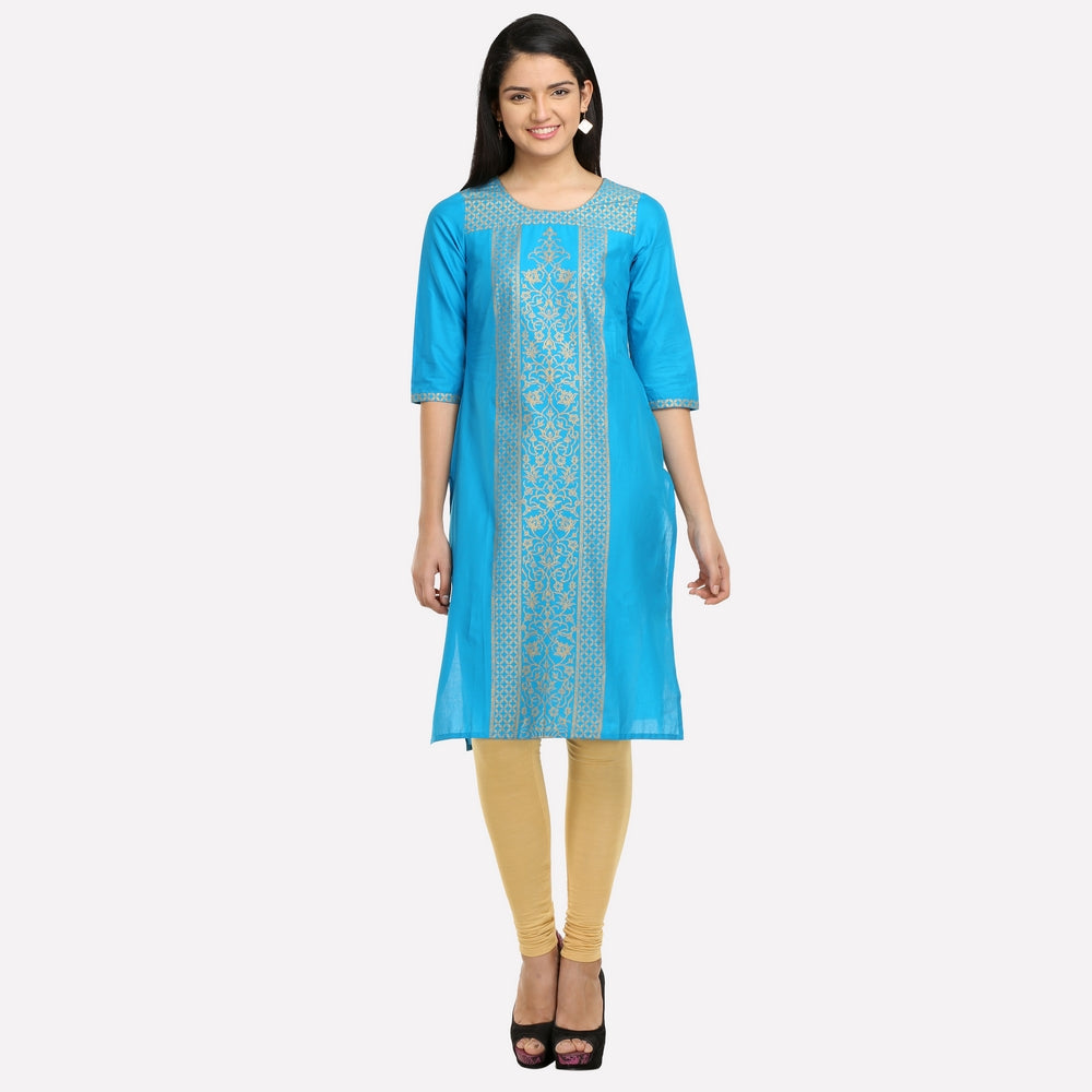 Blue Printed 3/4 Sleeve kurta