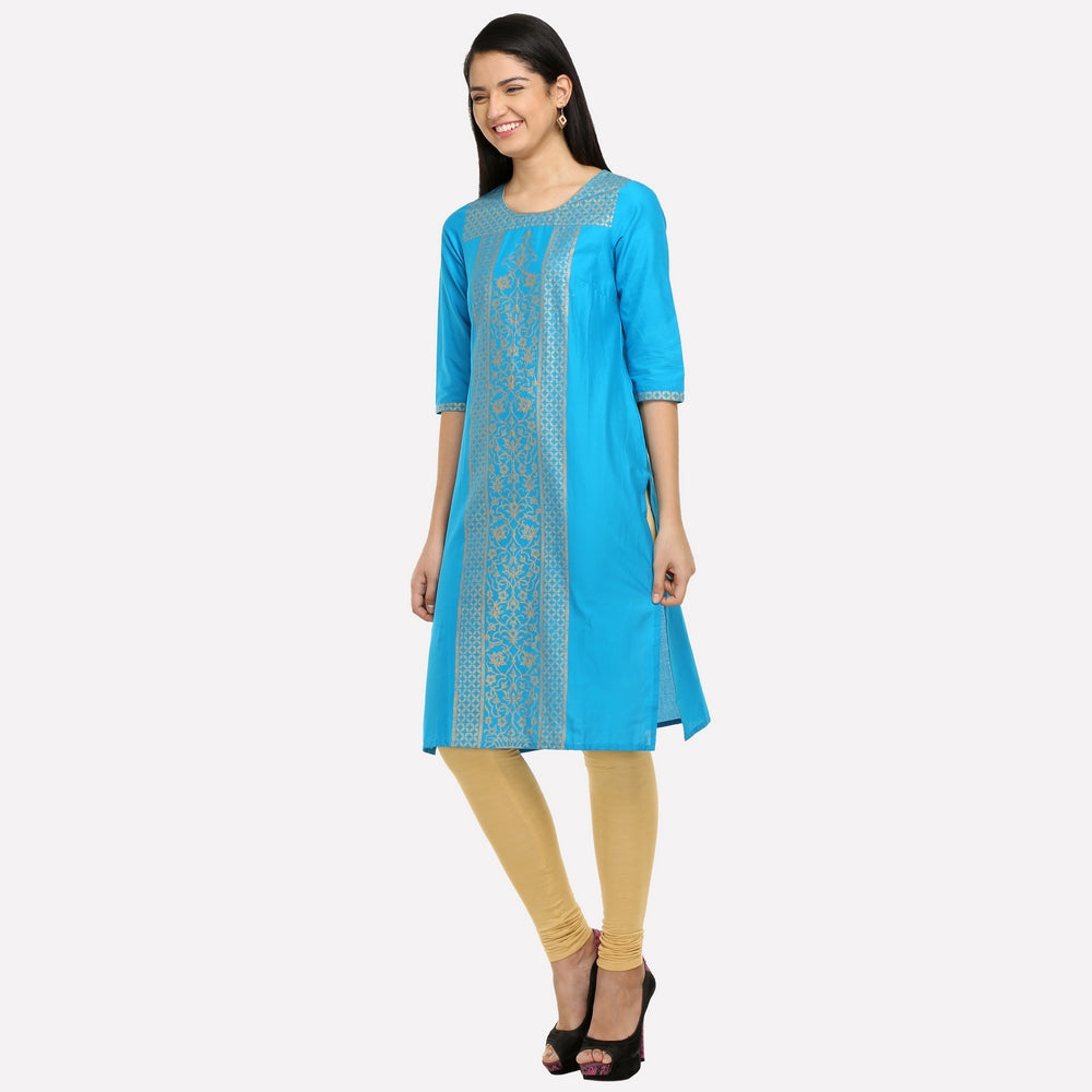 Blue Printed 3/4 Sleeve kurta