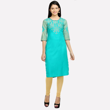 Green Round Neck Printed kurta