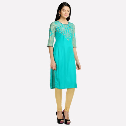 Green Round Neck Printed kurta