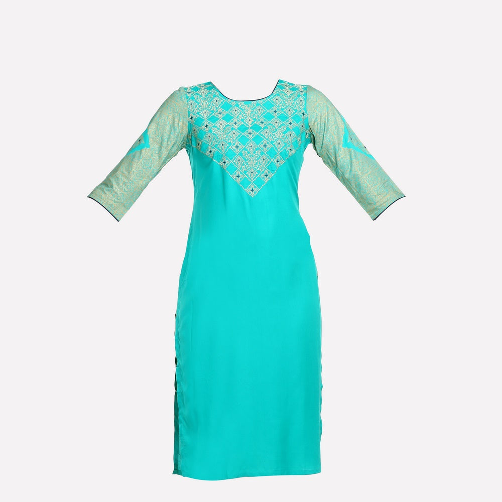 Green Round Neck Printed kurta