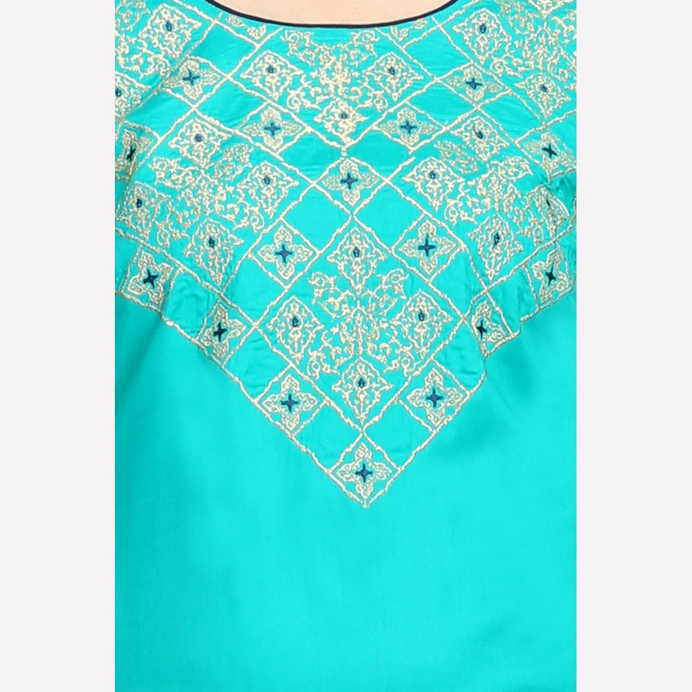 Green Round Neck Printed kurta