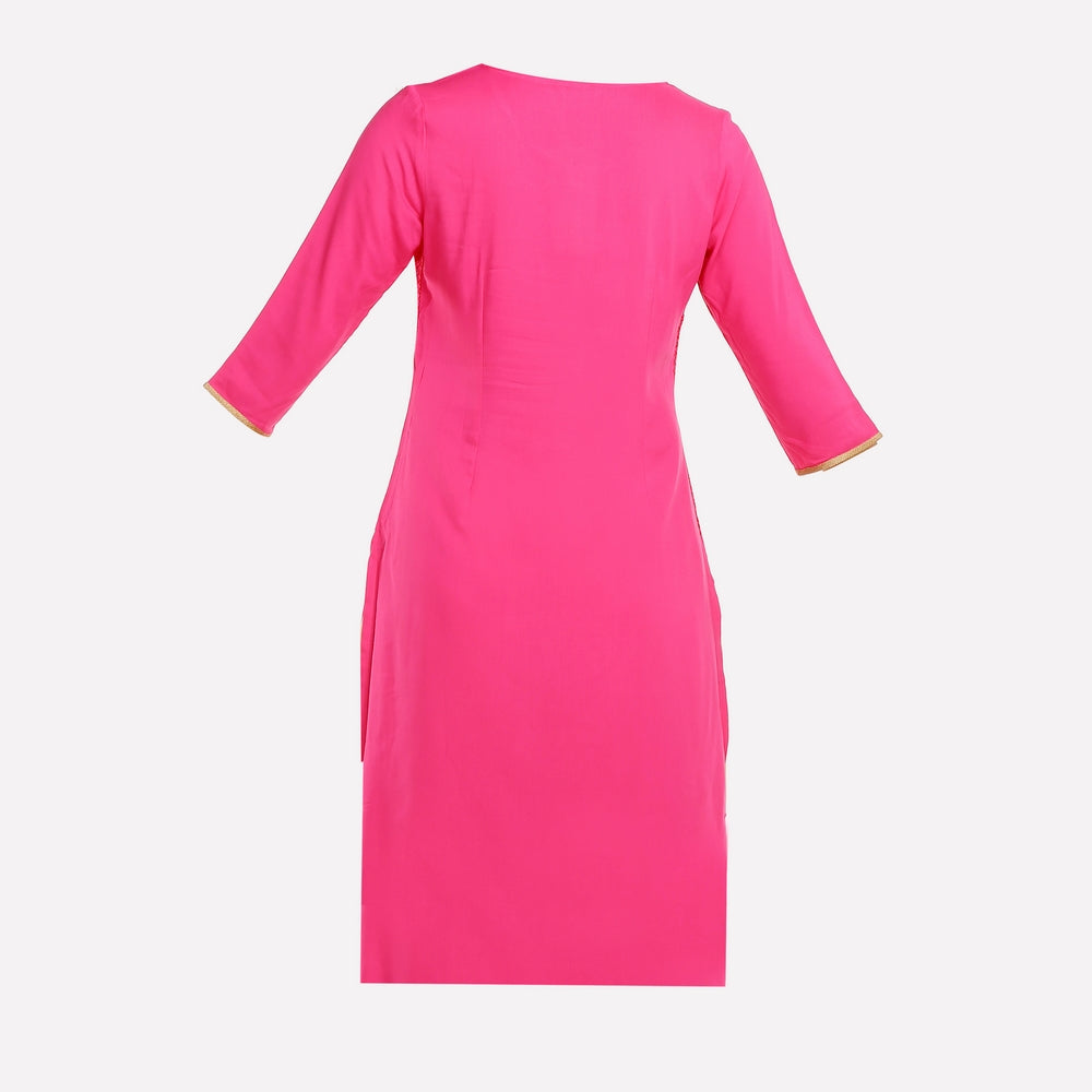 Pink Round Neck Printed 3/4 Sleeve kurta