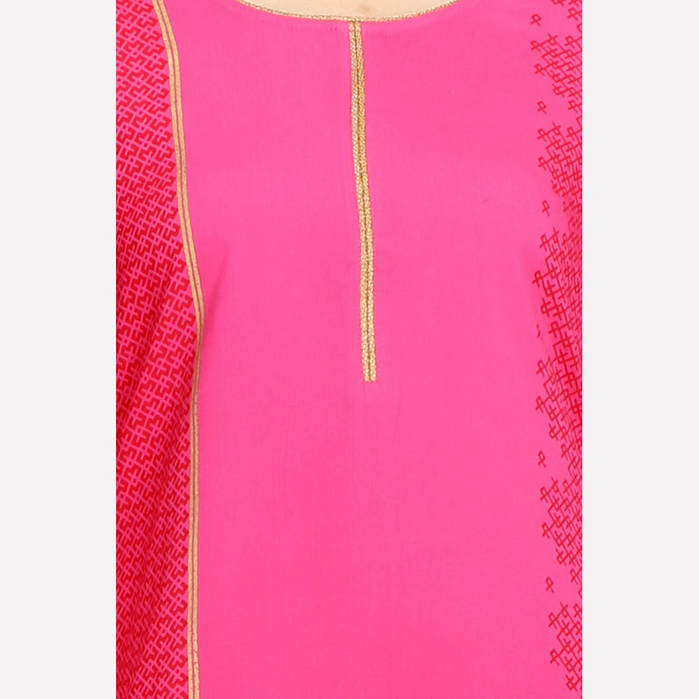 Pink Round Neck Printed 3/4 Sleeve kurta