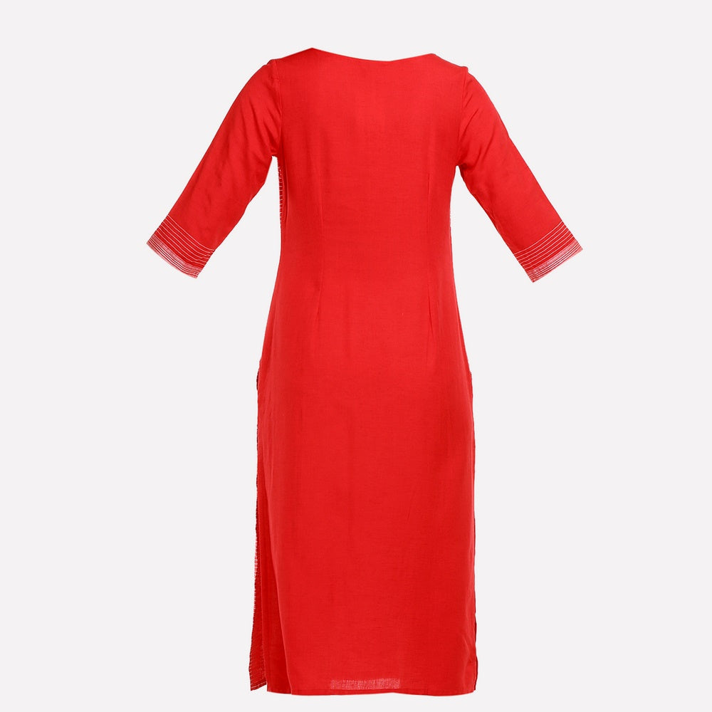 Red Round Neck Printed kurta