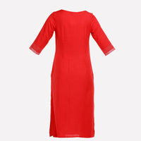 Red Round Neck Printed kurta