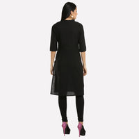 Black 3/4 Sleeve Pintuck kurta