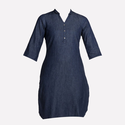 Navy Blue Collar Neck 3/4 Sleeve Denim kurta