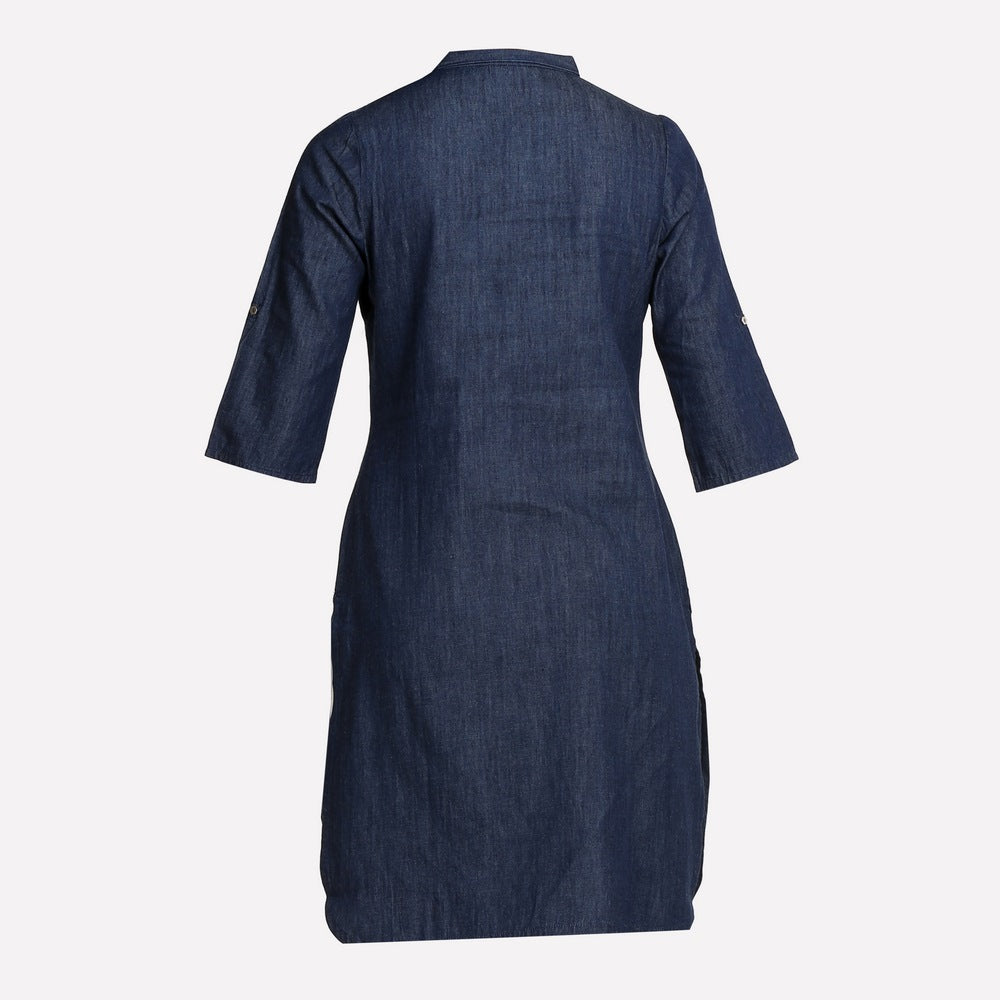 Navy Blue Collar Neck 3/4 Sleeve Denim kurta