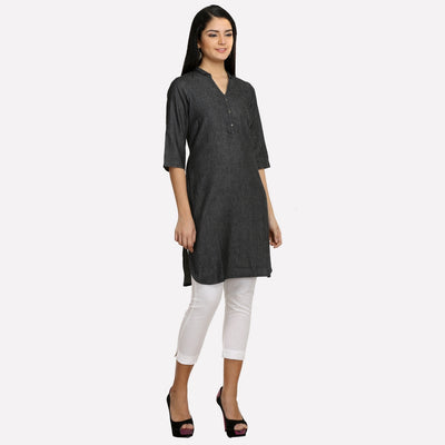 Black 3/4 Sleeve Denim kurta