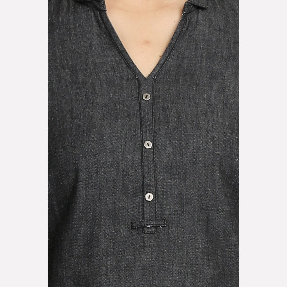 Black 3/4 Sleeve Denim kurta