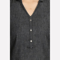 Black 3/4 Sleeve Denim kurta