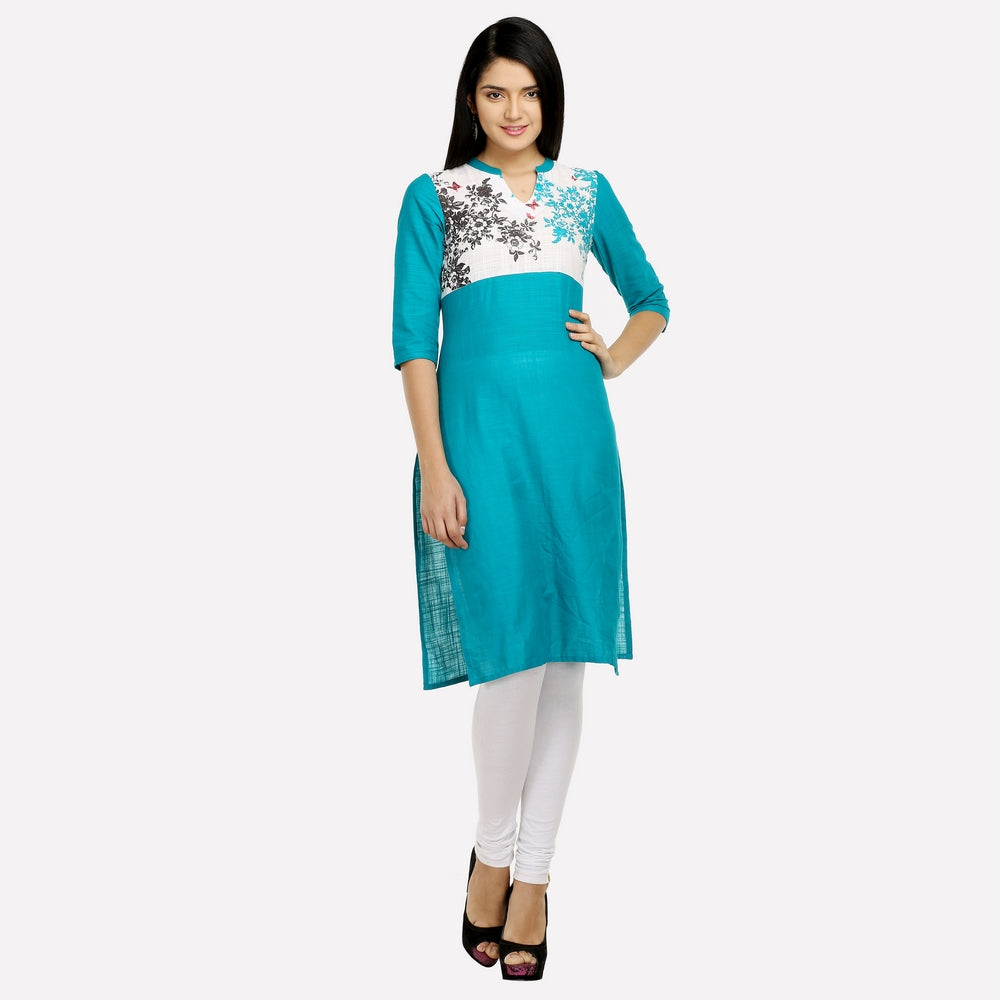 Blue Floral Print 3/4 Sleeve kurta