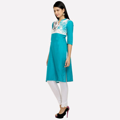 Blue Floral Print 3/4 Sleeve kurta