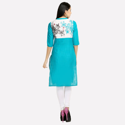 Blue Floral Print 3/4 Sleeve kurta