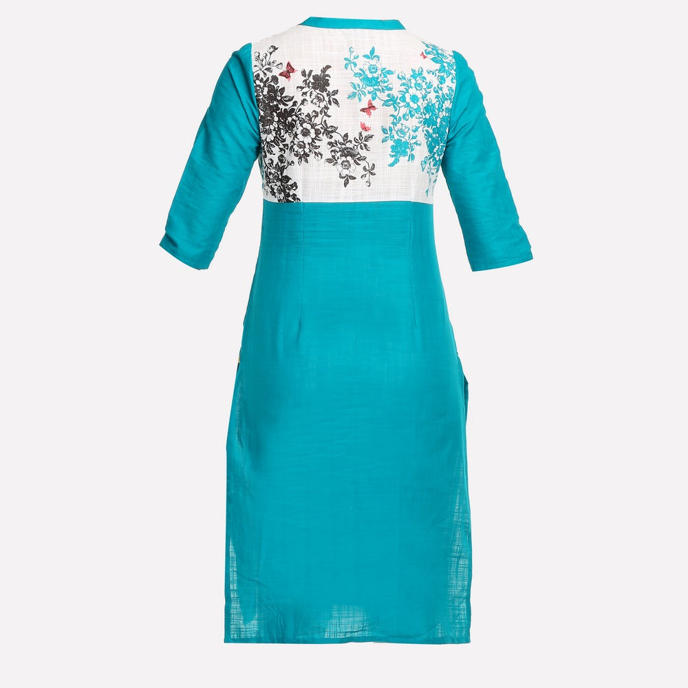 Blue Floral Print 3/4 Sleeve kurta